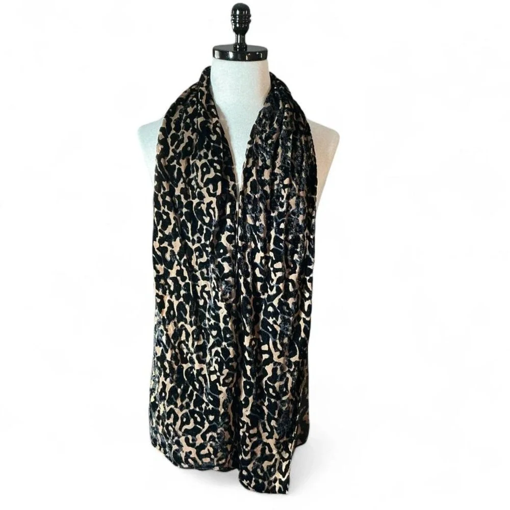 Chic Leopard Print Soft Burnout Velvet Scarf Shawl Wrap Womens Fashion Accessory